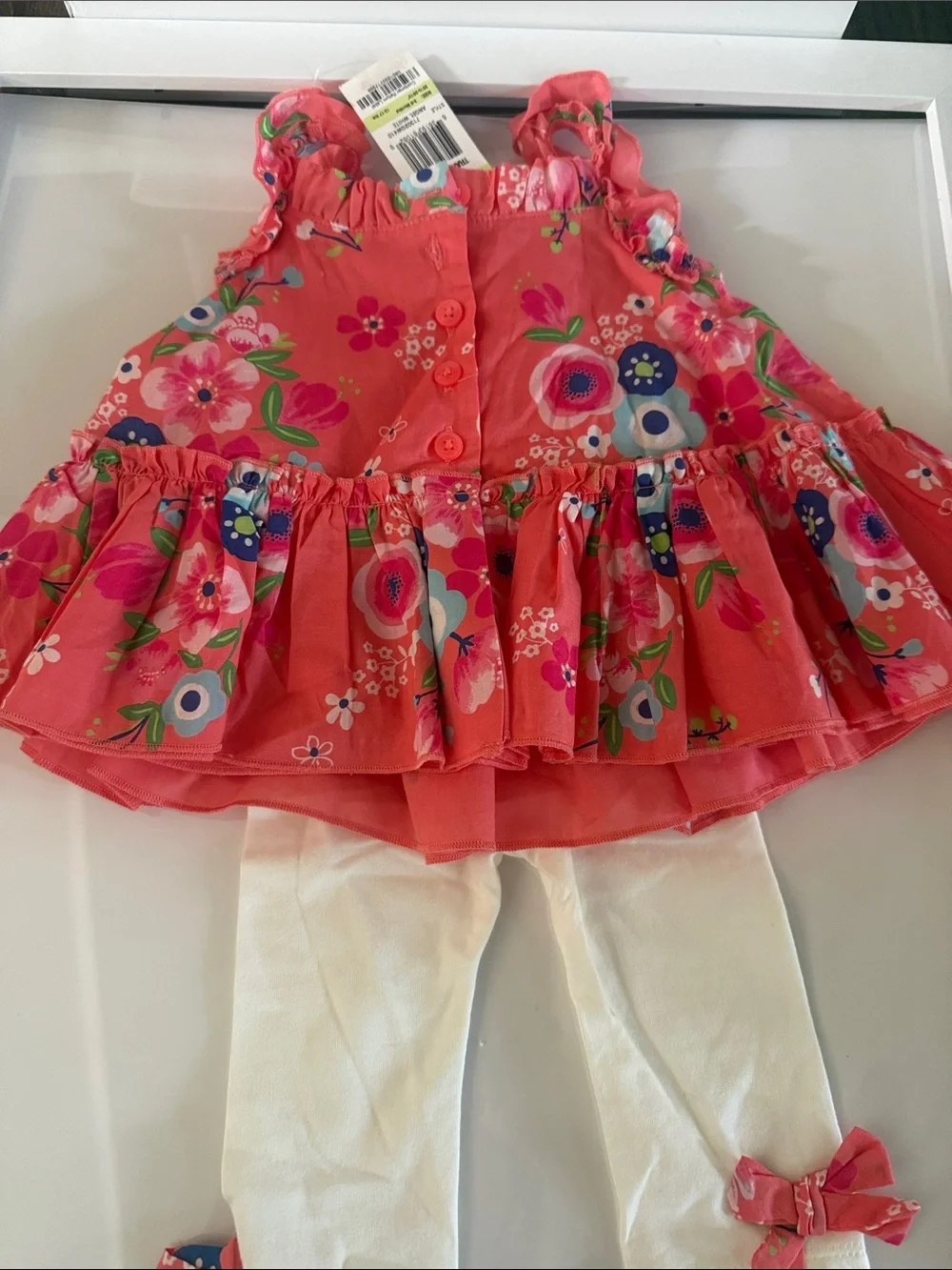 First Impressions Coral Floral Top with White Leggings Kids Matching Set